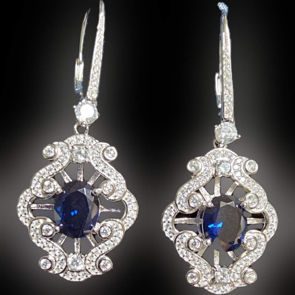 Dazzling Silver and Blue Gemstone Earrings